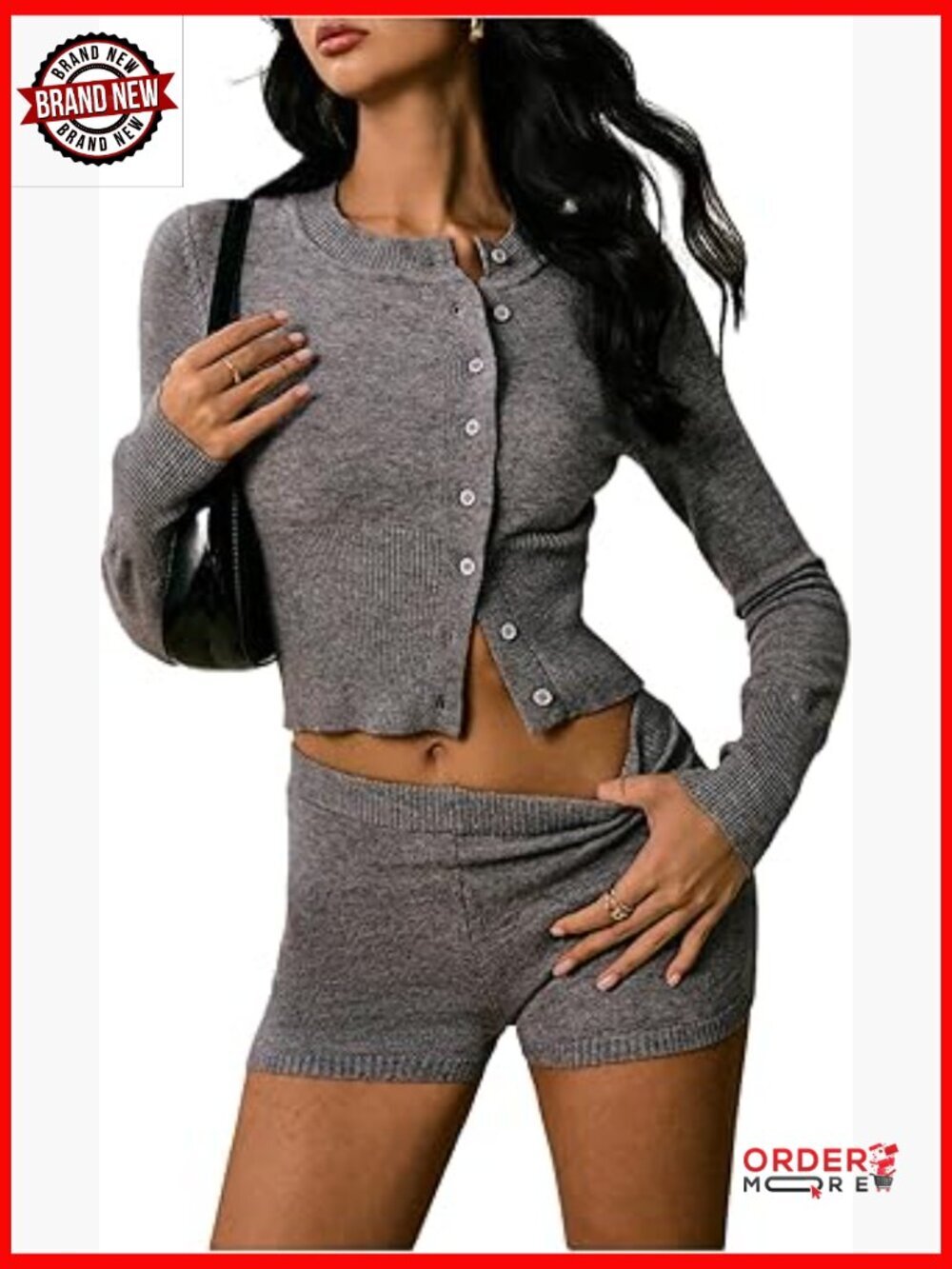 Women's Knit Sweater Short Set Y2K Button Up Crop Top and Mini Shorts